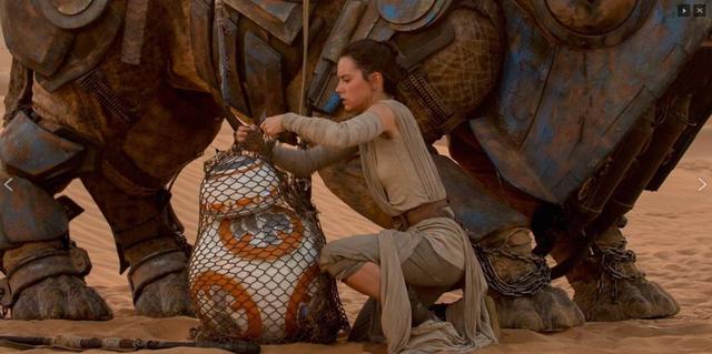 Rey frees BB-8 from the net