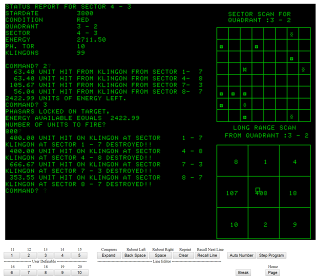 Tek 4051 starttrek in latest HTML5 emulator