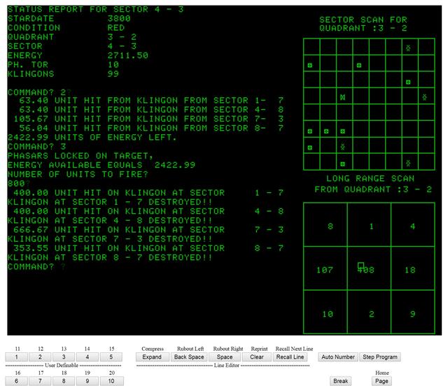 Tek 4051 starttrek in latest HTML5 emulator