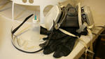 Respirator, gloves and protective eyewear are used when gluing.