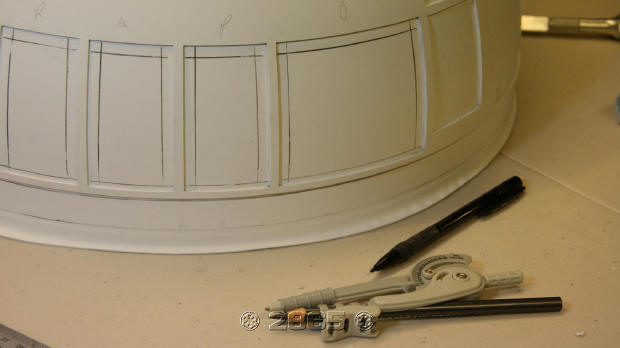 After gluing, the inner dome is marked for cutting where opening panels will be.